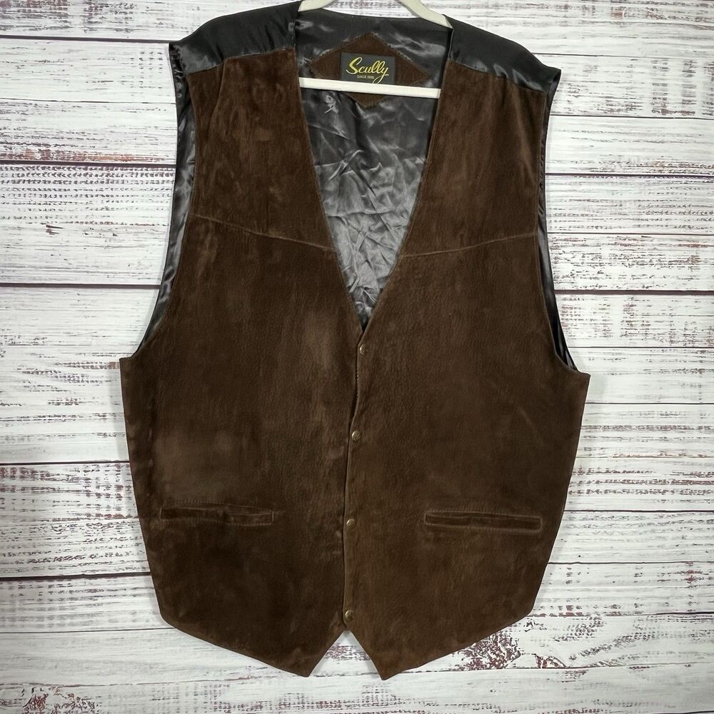 Scully Leather Vest Men's 4XL Brown Suede 4-Button Western Cowboy Rodeo Biker